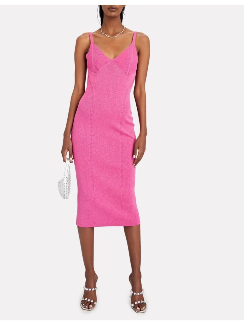 Staud Quartz Midi Slip Dress Party Cocktail Bodycon Metallic Peony Pink Large